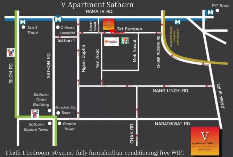 Appartement V Apartment Sathorn วี อพาตเม้นท์สาทร ห้องพักใจกลางเมือง ท่ามกลางแหล่งขายอาหารมากมาย เดินทางสะดวก น้ำไฟ ไวไฟฟรี